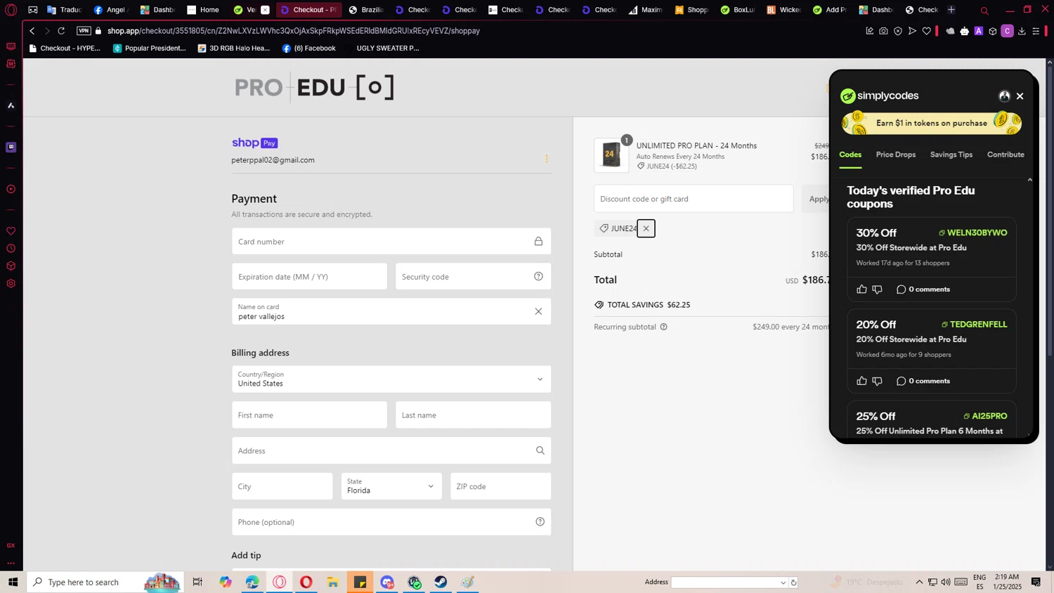 Pro Edu discount code screenshot showing code JUNE24 applied at Pro Edu checkout page. Uploaded by SimplyCodes community member ricardoramirez1 on Jan 25, 2025