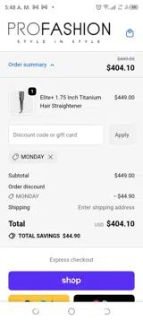 MONDAY coupon verification screenshot