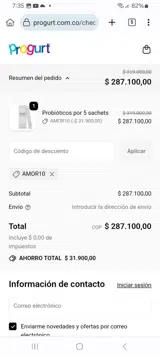 AMOR10 coupon verification screenshot