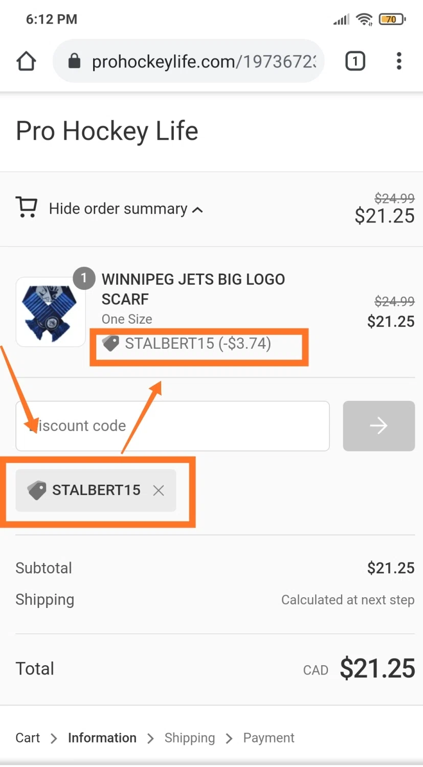 Pro Hockey Life checkout page showing Pro Hockey Life promo code box | Screenshot taken by SimplyCodes community member on Jan 14, 2021