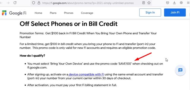 Google Fi checkout page showing Google Fi promo code box | Screenshot taken by SimplyCodes community member on Jun 29, 2021