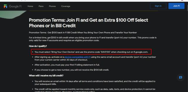 Google Fi checkout page showing Google Fi promo code box | Screenshot taken by SimplyCodes community member on May 19, 2021