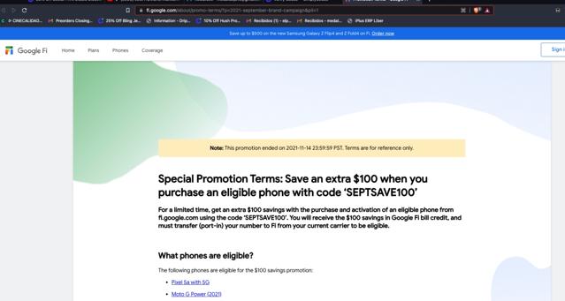 Google Fi checkout page showing Google Fi promo code box | Screenshot taken by SimplyCodes community member on Sep 10, 2022