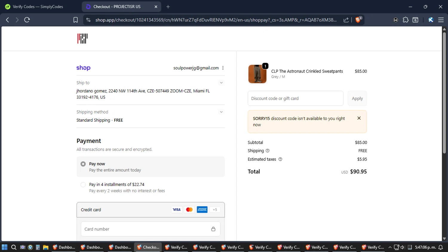 PROJECTISR checkout page showing PROJECTISR discount code box | Screenshot taken by SimplyCodes community member on Jan 22, 2026