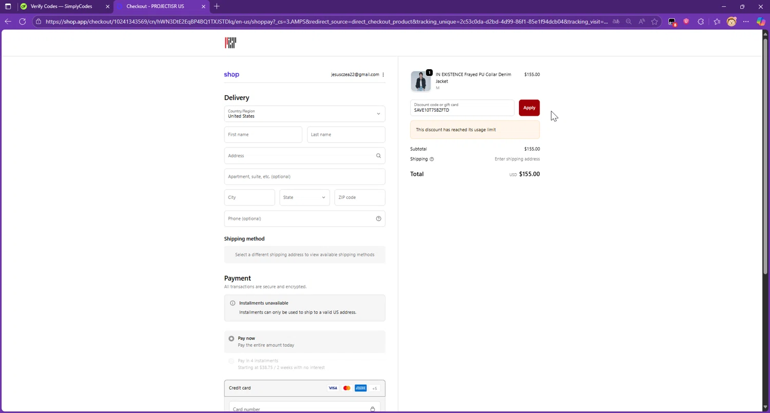 PROJECTISR discount code screenshot showing code SAVE10T75BZFTD applied at PROJECTISR checkout page. Uploaded by SimplyCodes community member Raibelys_18 on Sep 21, 2025