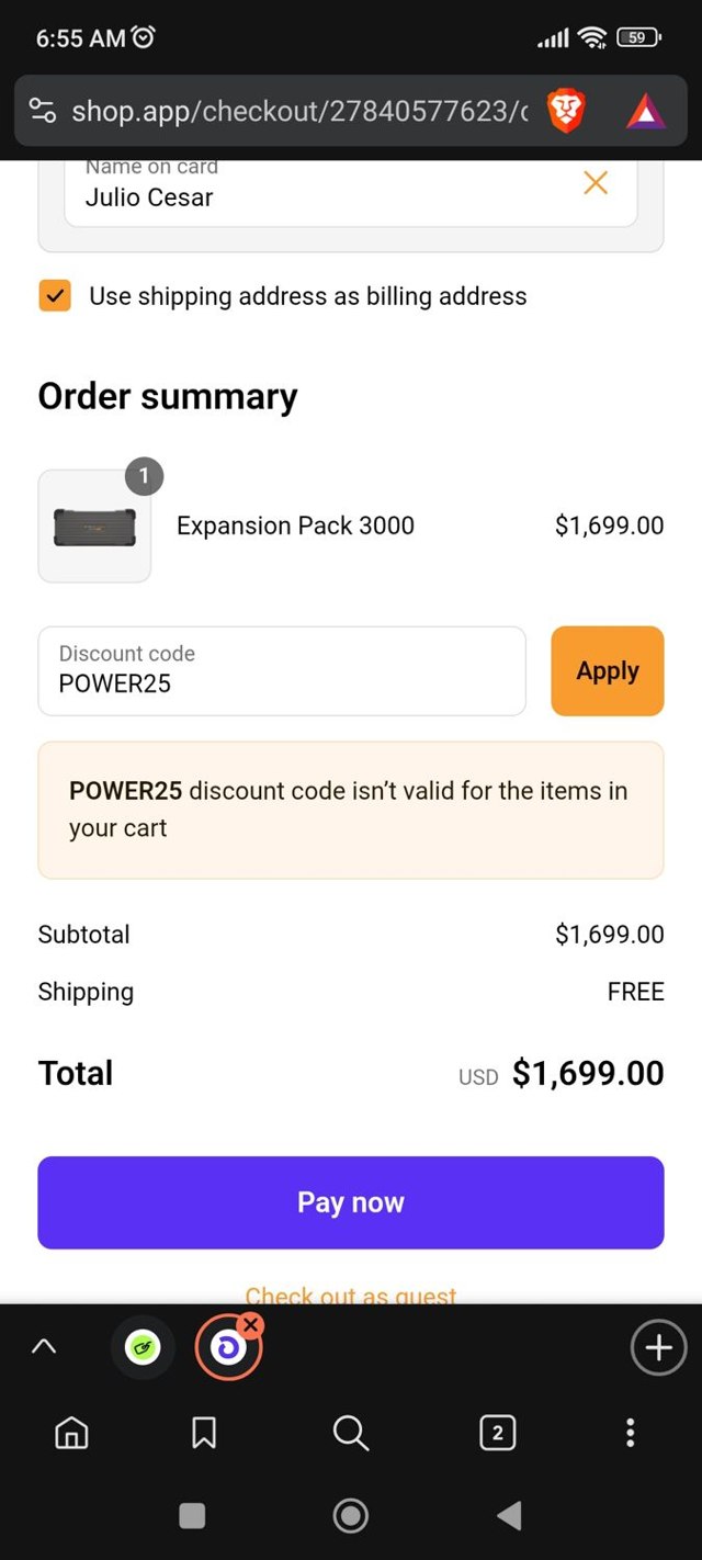 Project Solar checkout page showing Project Solar discount code box | Screenshot taken by SimplyCodes community member on Sep 4, 2025