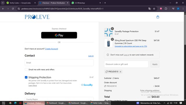Proleve checkout page showing Proleve coupon code box | Screenshot taken by SimplyCodes community member on Sep 1, 2025