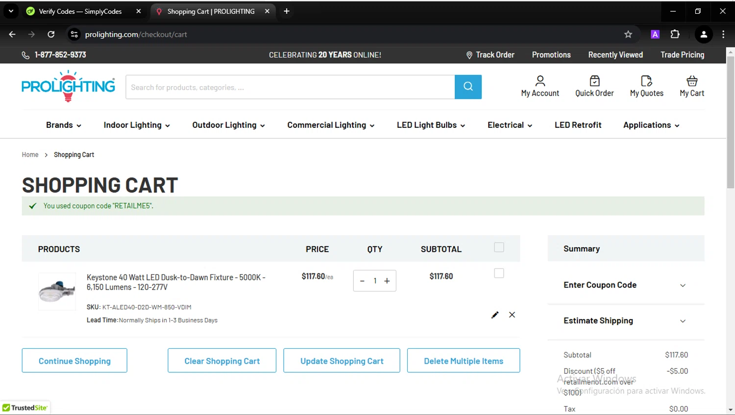 PRO Lighting checkout page showing PRO Lighting coupon code box | Screenshot taken by SimplyCodes community member on Nov 7, 2024