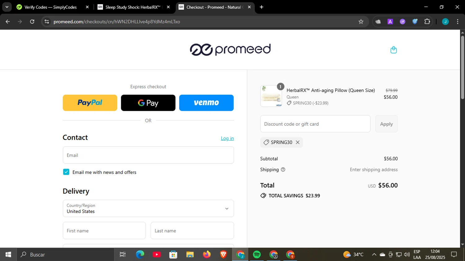 Promeed promo code screenshot showing code Spring30 applied at Promeed checkout page. Uploaded by SimplyCodes community member WonderCaptain6926 on Aug 25, 2025