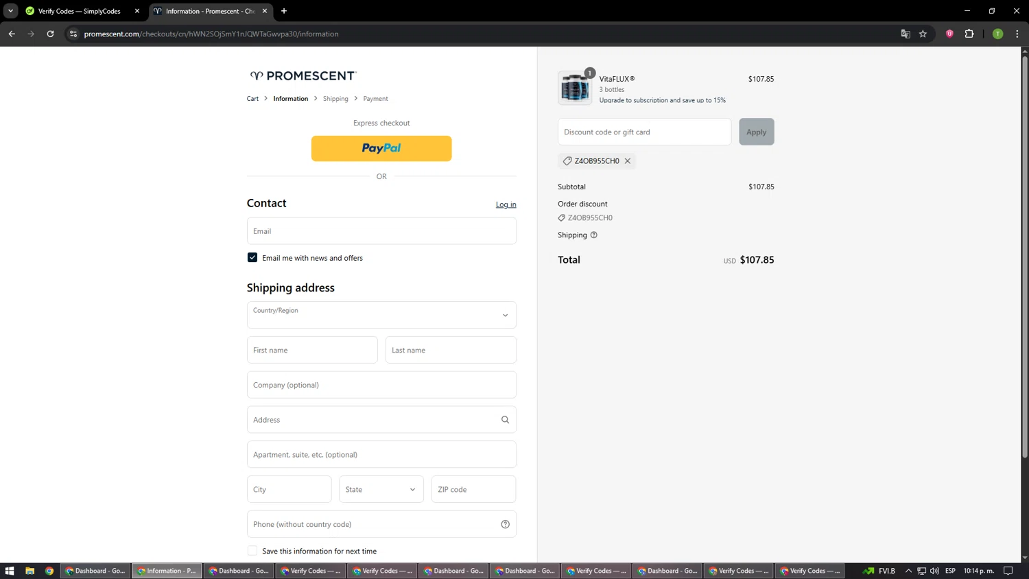 Promescent checkout page showing Promescent discount code box | Screenshot taken by SimplyCodes community member on Sep 1, 2025