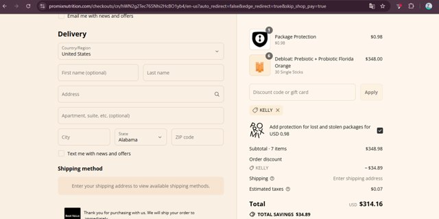 ProMix Nutrition checkout page showing ProMix Nutrition discount code box | Screenshot taken by SimplyCodes community member on Sep 6, 2025