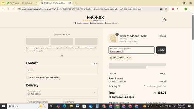 ProMix Nutrition checkout page showing ProMix Nutrition discount code box | Screenshot taken by SimplyCodes community member on Sep 6, 2025