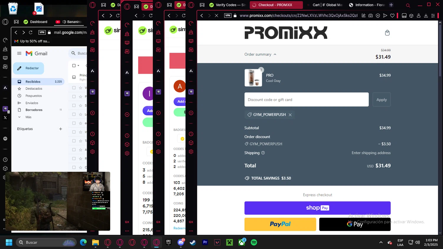 PROMiXX discount code screenshot showing code GYM_POWERPUSH applied at PROMiXX checkout page. Uploaded by SimplyCodes community member Handivlak on Feb 3, 2025