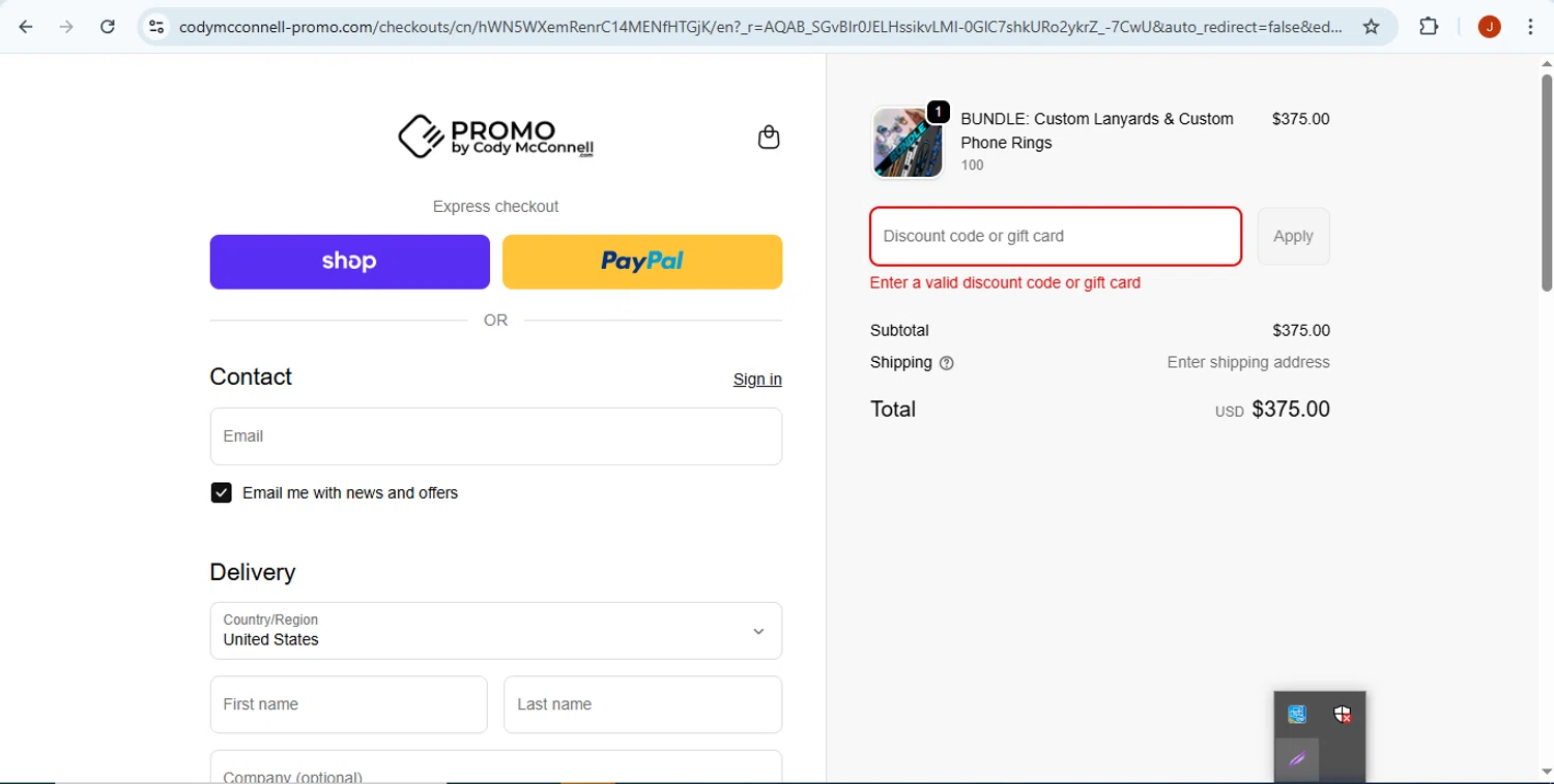 Promo by Cody McConnell promo code screenshot showing code FAST-5 applied at Promo by Cody McConnell checkout page. Uploaded by SimplyCodes community member Fabio05 on Nov 20, 2025