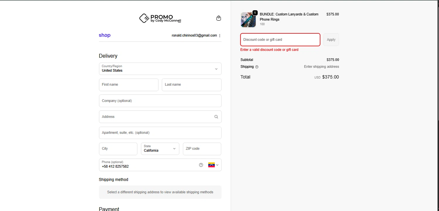 Promo by Cody McConnell promo code screenshot showing code LAN10 applied at Promo by Cody McConnell checkout page. Uploaded by SimplyCodes community member BrilliantTitan7739 on Nov 20, 2025