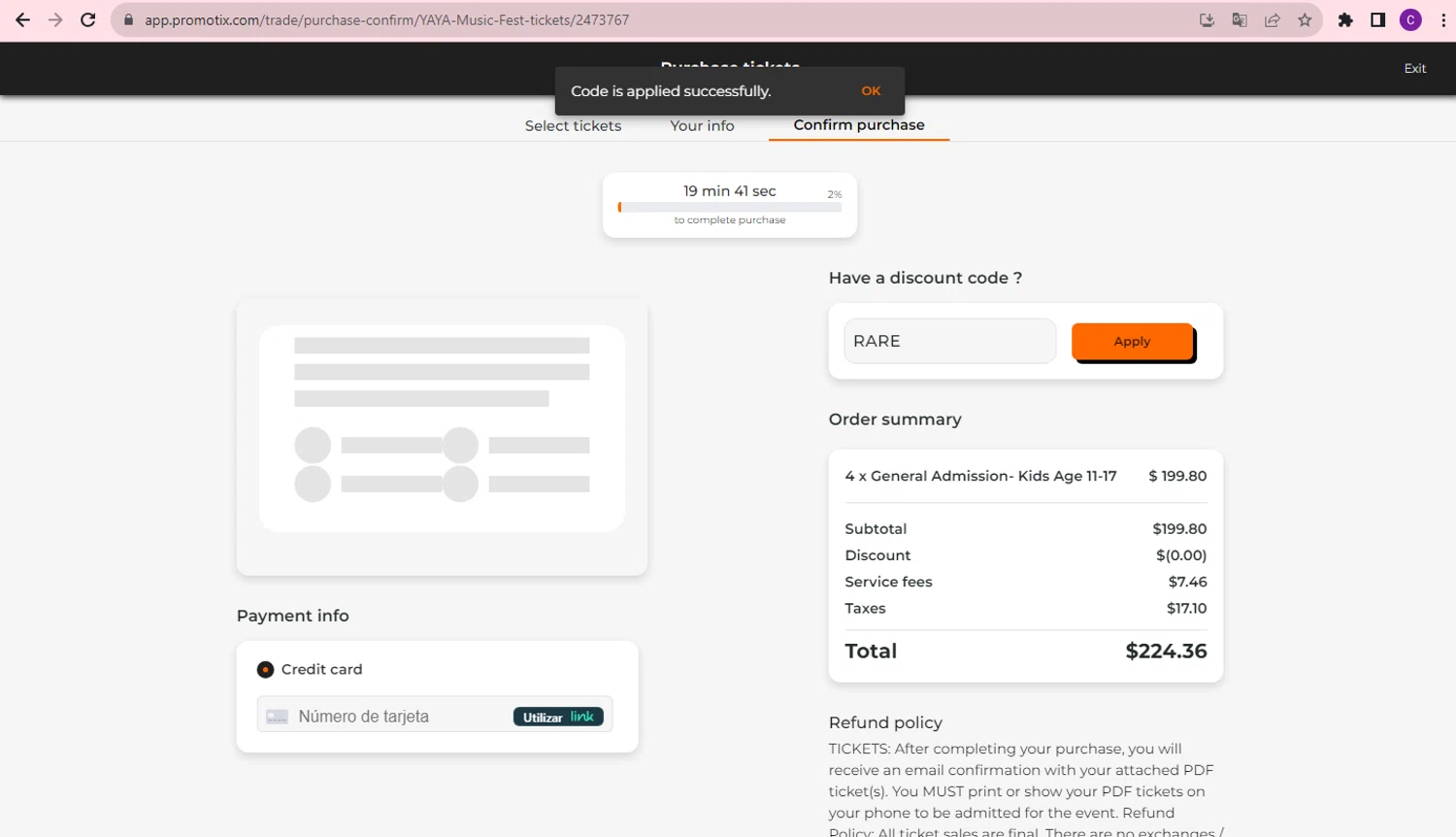 PromoTix checkout page showing PromoTix discount code box | Screenshot taken by SimplyCodes community member on Sep 17, 2023