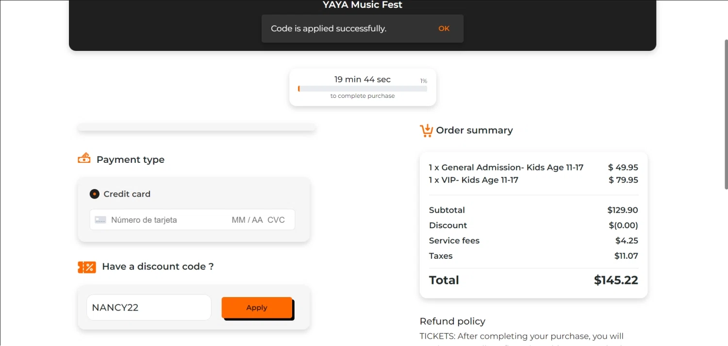 PromoTix checkout page showing PromoTix discount code box | Screenshot taken by SimplyCodes community member on Aug 25, 2023