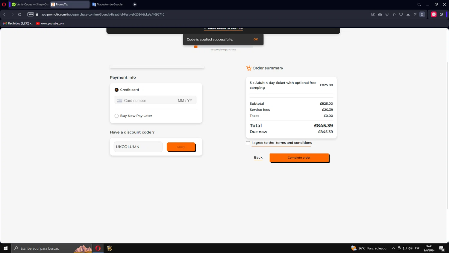 PromoTix checkout page showing PromoTix discount code box | Screenshot taken by SimplyCodes community member on Jun 9, 2024