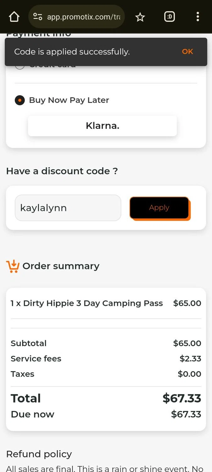 PromoTix checkout page showing PromoTix discount code box | Screenshot taken by SimplyCodes community member on Aug 9, 2024