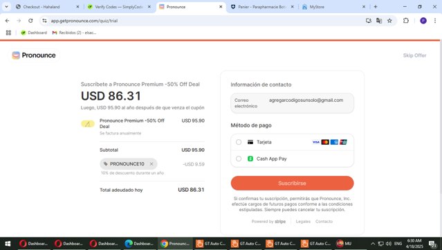 Pronounce checkout page showing Pronounce promo code box | Screenshot taken by SimplyCodes community member on Apr 18, 2025