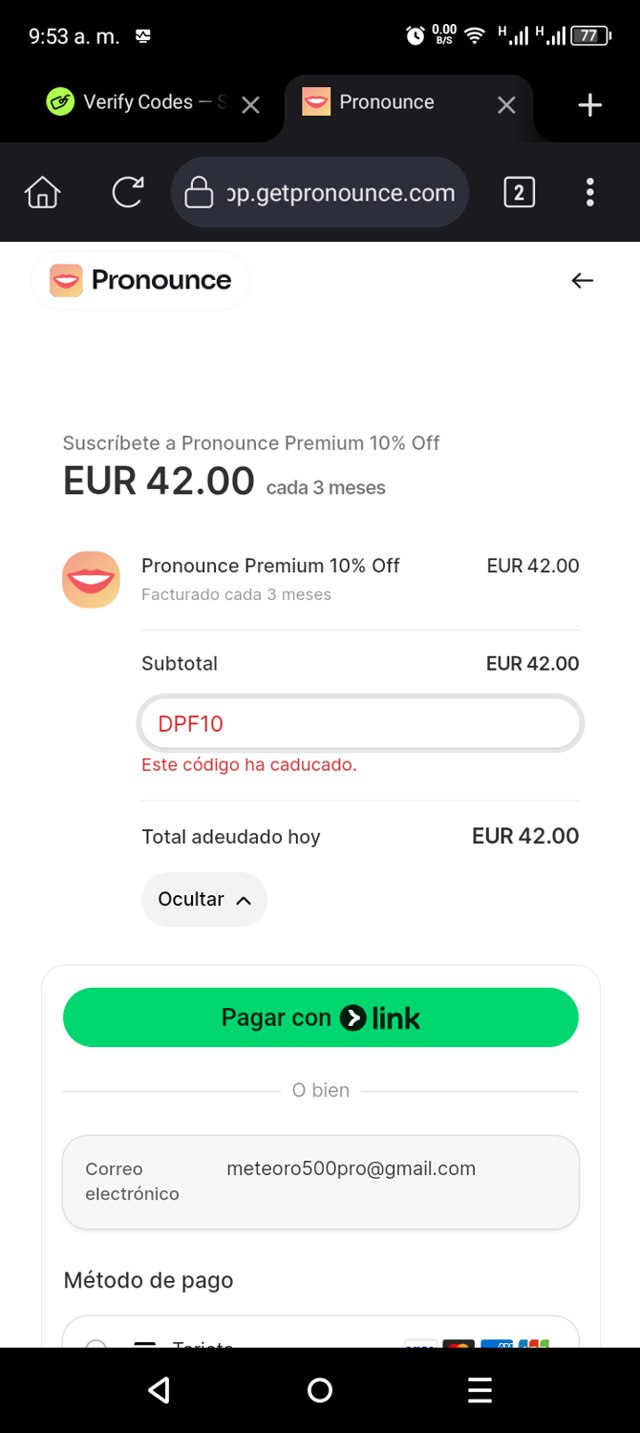 Pronounce checkout page showing Pronounce promo code box | Screenshot taken by SimplyCodes community member on Sep 8, 2025