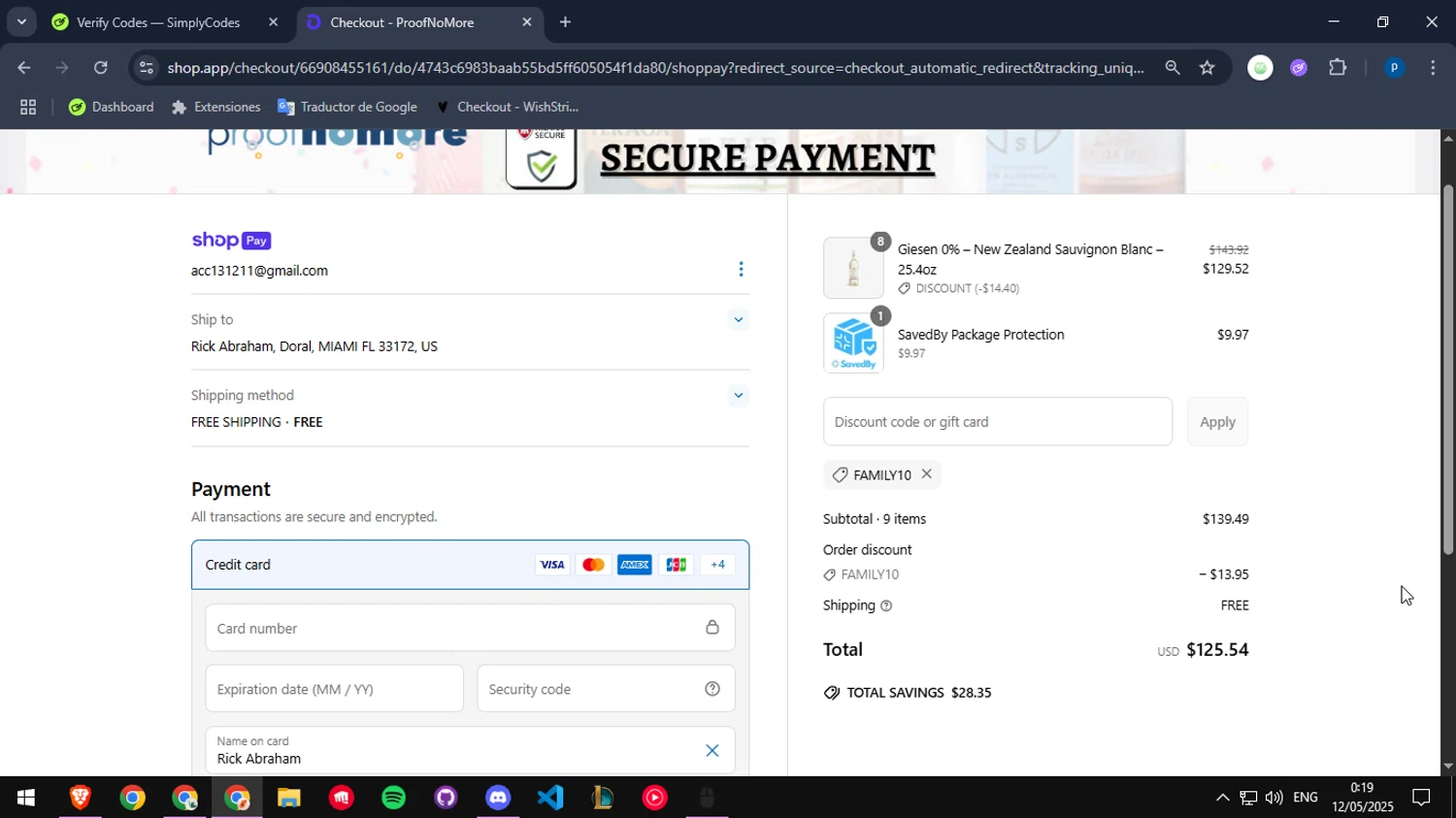 Proof No More promo code screenshot showing code Family10 applied at Proof No More checkout page. Uploaded by SimplyCodes community member DIOSESMIGUIA on May 12, 2025