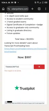 Proofread Anywhere coupon verification screenshot
