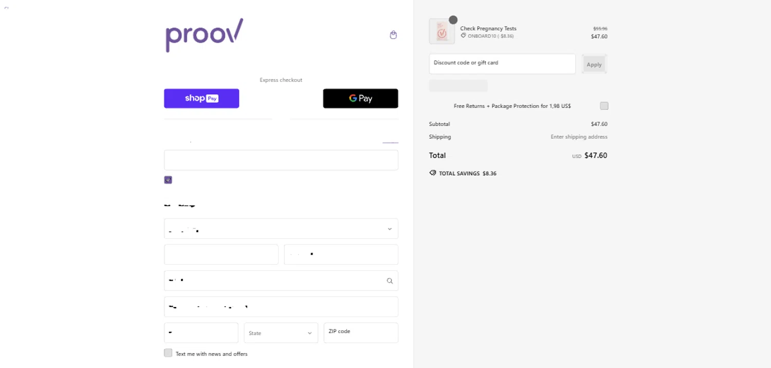 Proov Test discount code screenshot showing code Onboard10 applied at Proov Test checkout page. Uploaded by SimplyCodes community member NobleMaestro6498 on Feb 12, 2025