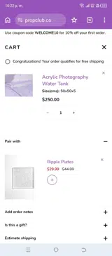WELCOME10 coupon verification screenshot