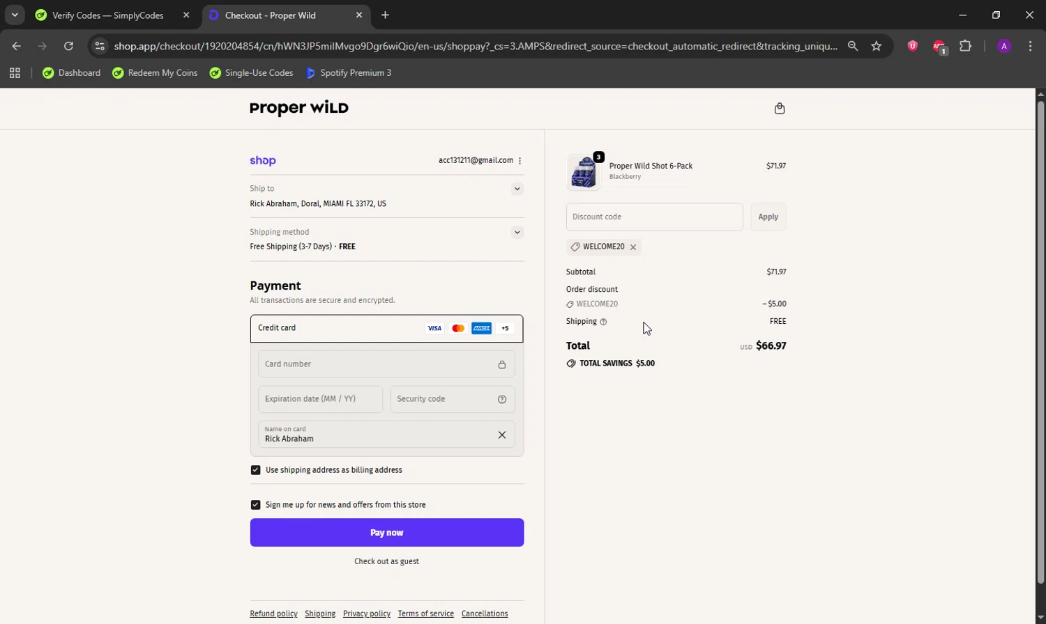 Proper Wild checkout page showing Proper Wild discount code box | Screenshot taken by SimplyCodes community member on Sep 23, 2025