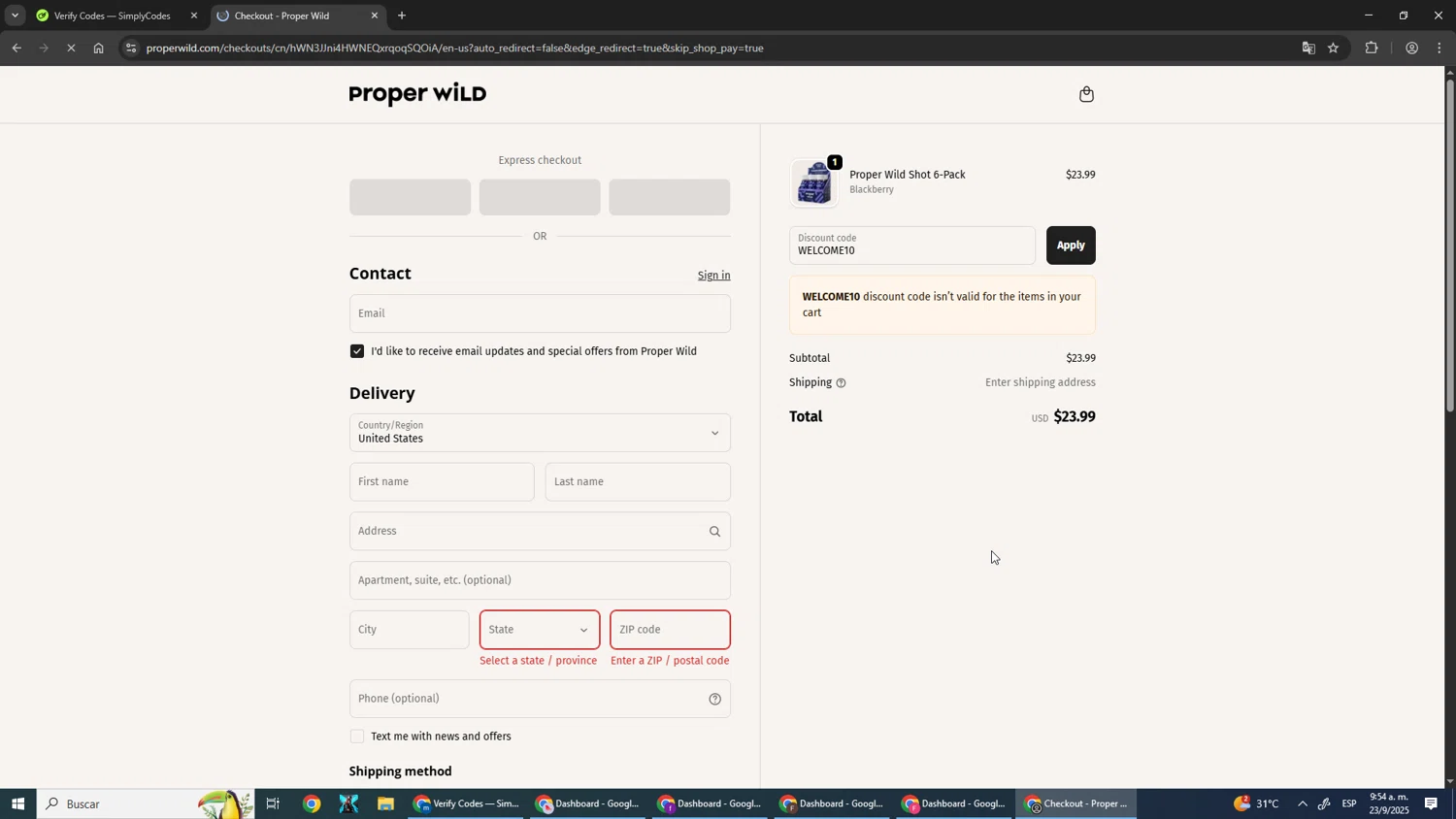 Proper Wild checkout page showing Proper Wild discount code box | Screenshot taken by SimplyCodes community member on Sep 23, 2025