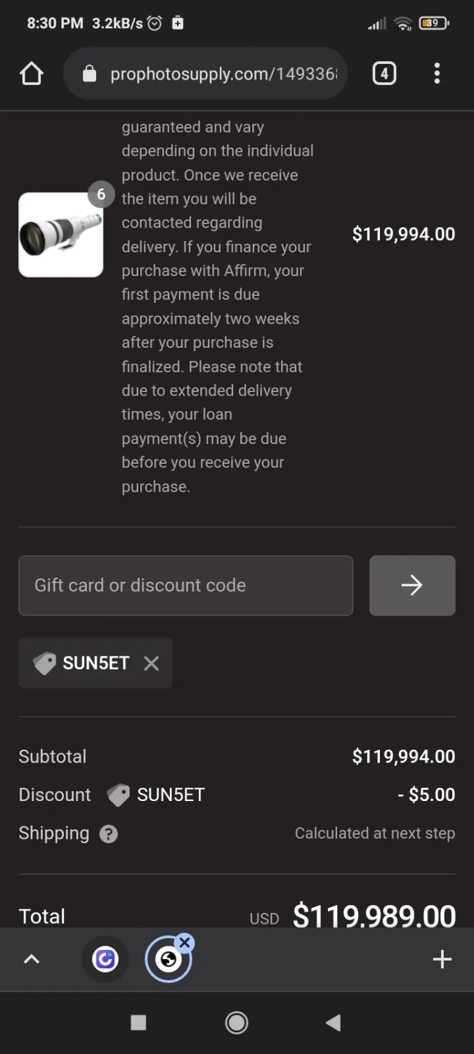 Pro Photo Supply checkout page showing Pro Photo Supply promo code box | Screenshot taken by SimplyCodes community member on Feb 26, 2022