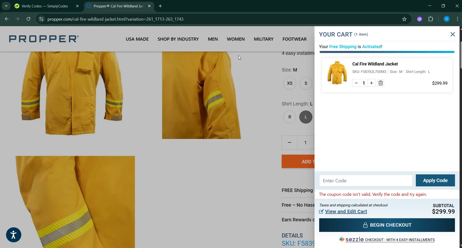 Propper discount code screenshot showing code PROP5AFF applied at Propper checkout page. Uploaded by SimplyCodes community member GoldAdmiral5202 on Oct 22, 2025