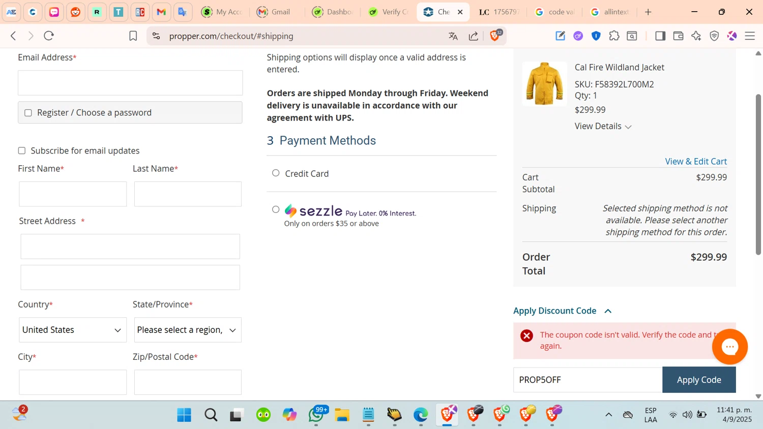 Propper discount code screenshot showing code PROP5OFF applied at Propper checkout page. Uploaded by SimplyCodes community member cosita on Sep 5, 2025