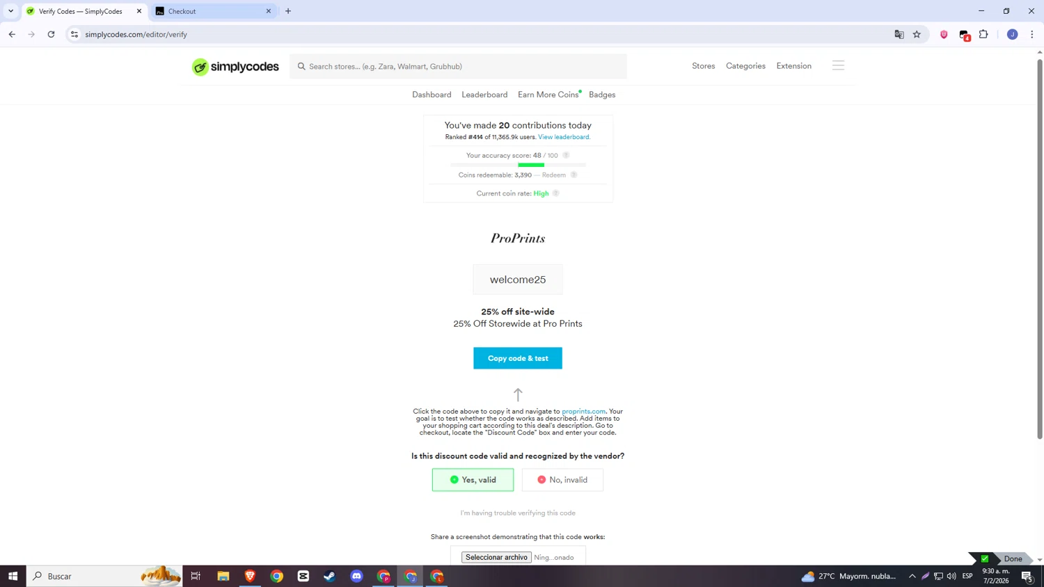 Pro Prints checkout page showing Pro Prints discount code box | Screenshot taken by SimplyCodes community member on Feb 7, 2026