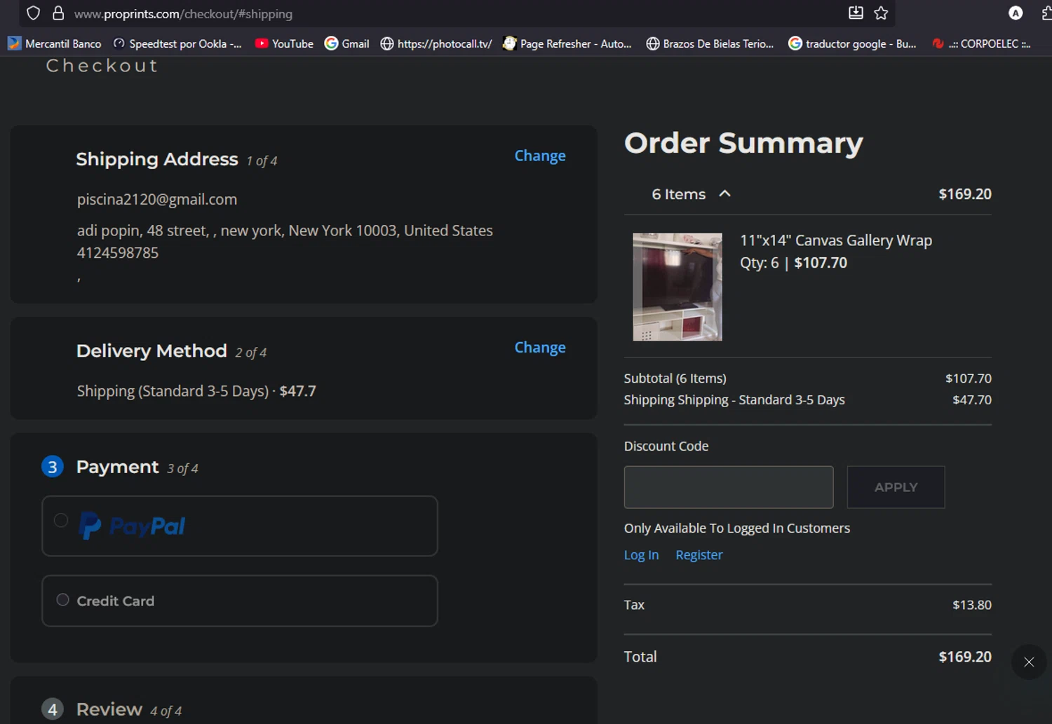 Pro Prints checkout page showing Pro Prints discount code box | Screenshot taken by SimplyCodes community member on Sep 29, 2025