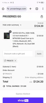 PROS70 coupon verification screenshot