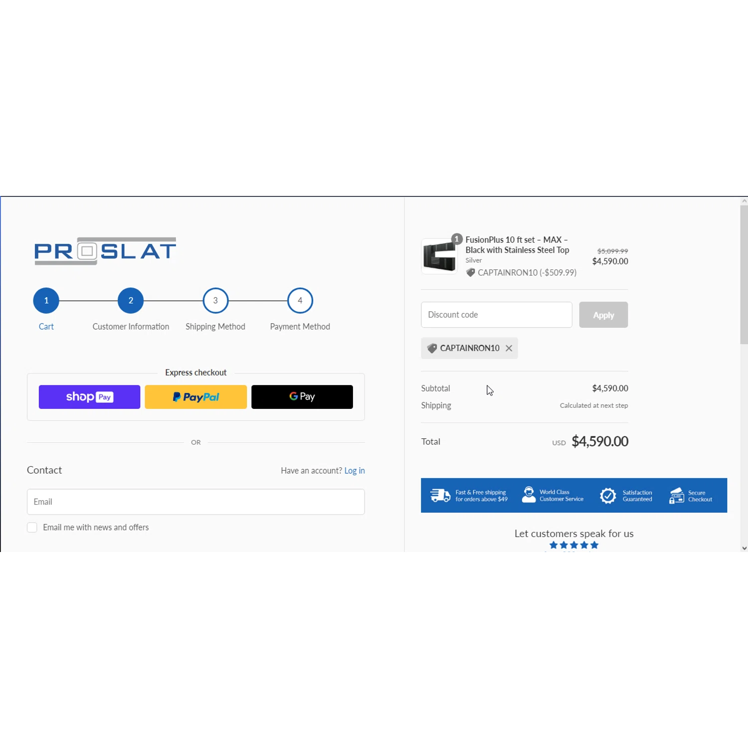 Proslat checkout page showing Proslat discount code box | Screenshot taken by SimplyCodes community member on Sep 10, 2023