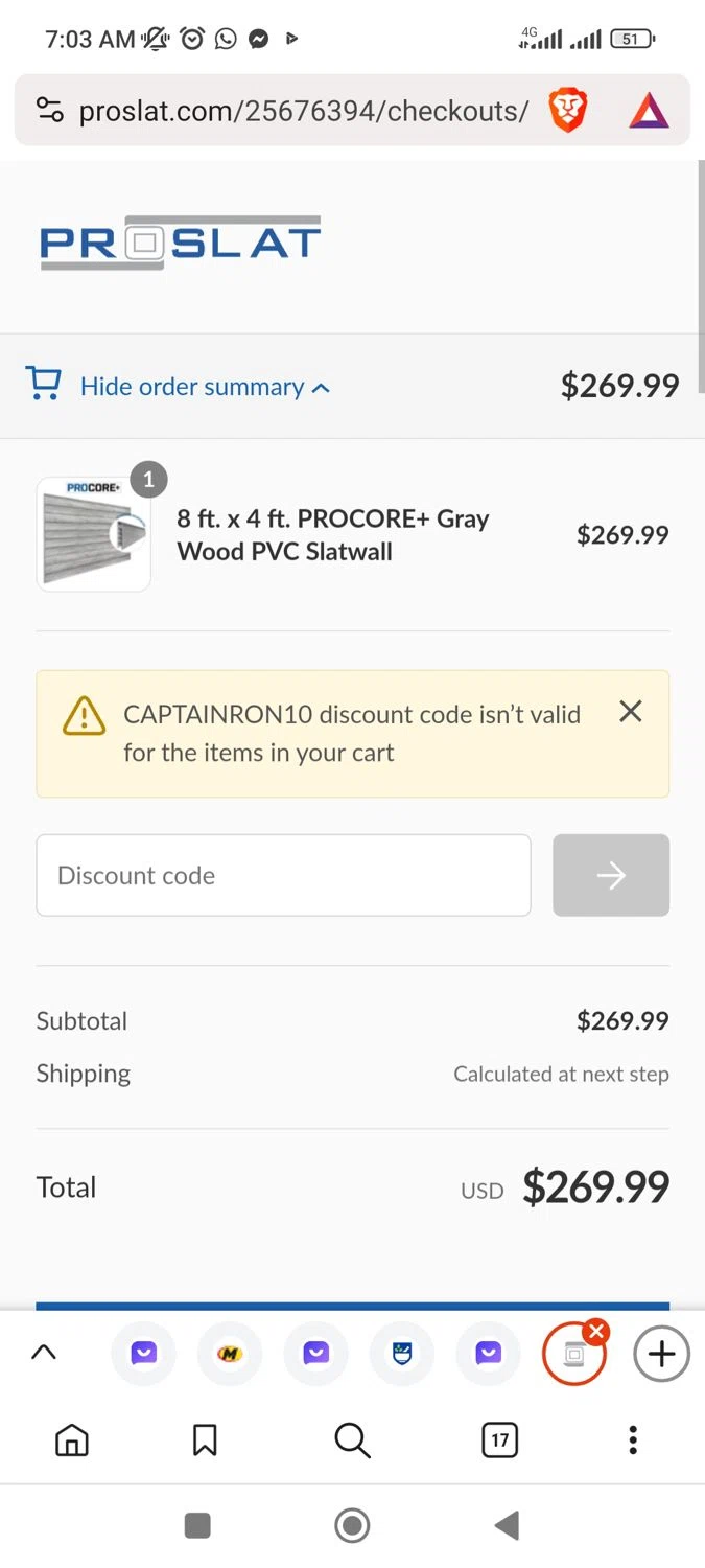 Proslat checkout page showing Proslat discount code box | Screenshot taken by SimplyCodes community member on Nov 7, 2023