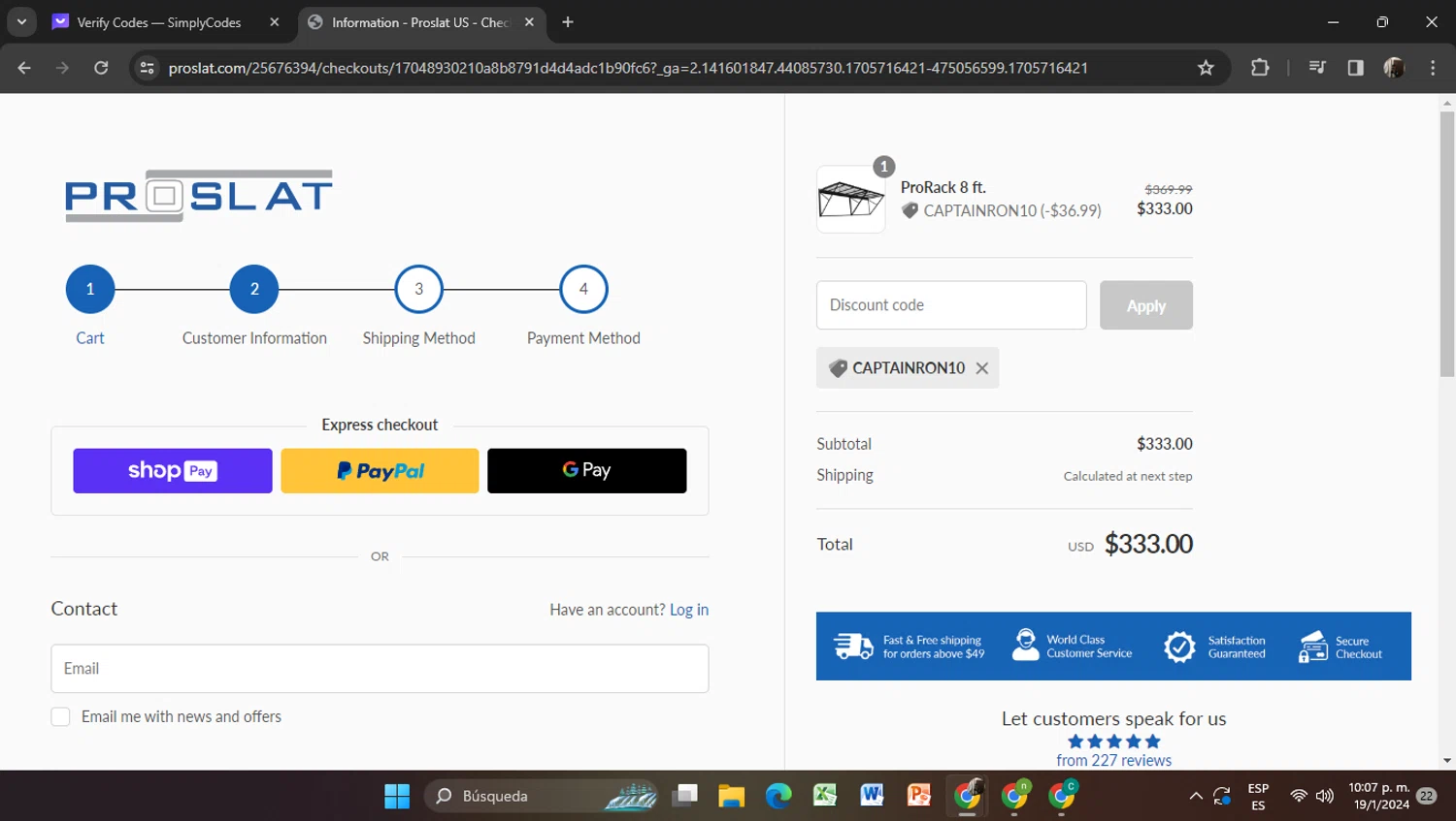 Proslat checkout page showing Proslat discount code box | Screenshot taken by SimplyCodes community member on Jan 20, 2024