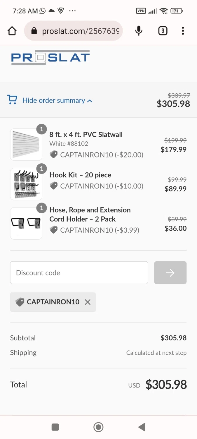 Proslat checkout page showing Proslat discount code box | Screenshot taken by SimplyCodes community member on Aug 12, 2023