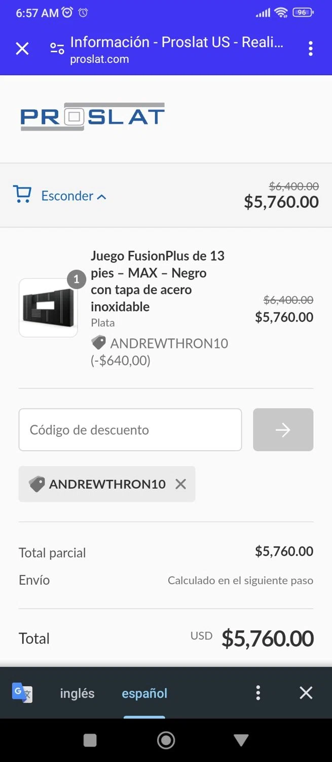 Proslat checkout page showing Proslat discount code box | Screenshot taken by SimplyCodes community member on Oct 10, 2023