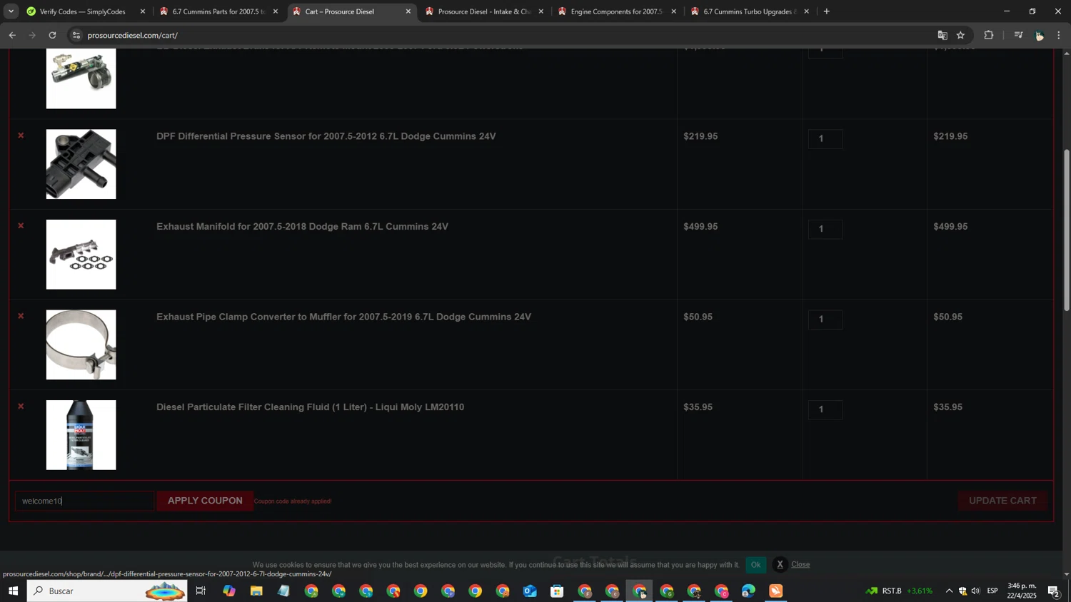 ProSource Diesel checkout page showing ProSource Diesel discount code box | Screenshot taken by SimplyCodes community member on Apr 22, 2025