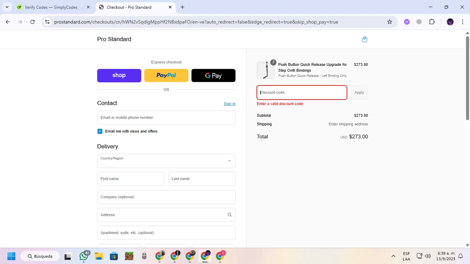 Pro Standard coupon code screenshot showing code DarkStarts applied at Pro Standard checkout page. Uploaded by SimplyCodes community member GloriousGuardian9063 on Sep 13, 2025