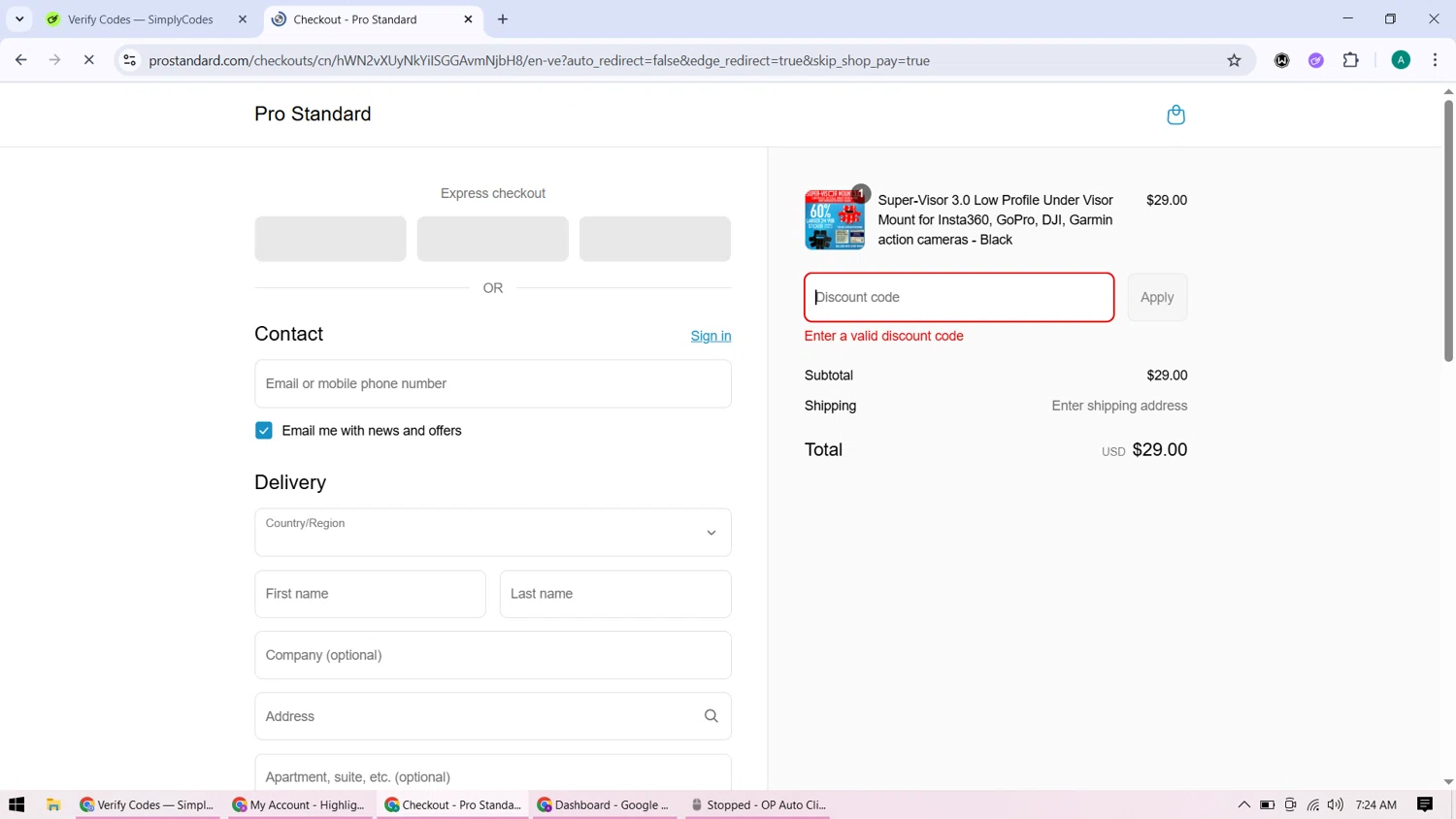 Pro Standard coupon code screenshot showing code DarkStarts applied at Pro Standard checkout page. Uploaded by SimplyCodes community member ShieldHunter3846 on Sep 13, 2025