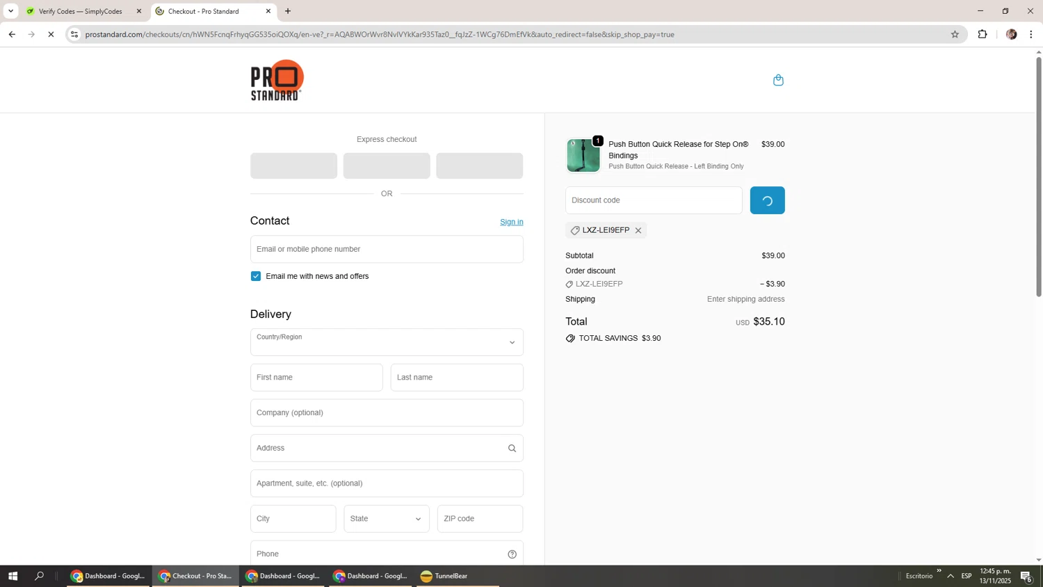 Pro Standard coupon code screenshot showing code LXZ-LEI9EFP applied at Pro Standard checkout page. Uploaded by SimplyCodes community member Levi_Ackerman on Nov 13, 2025