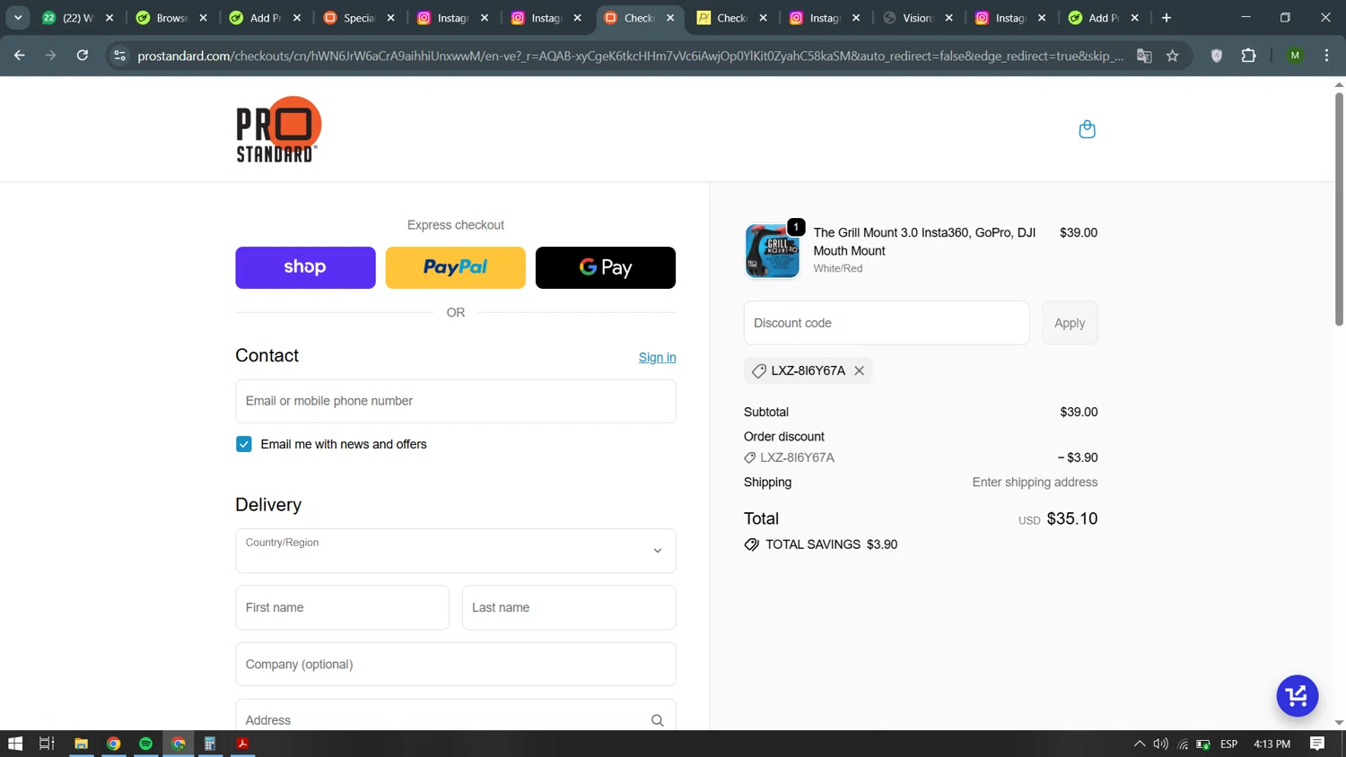 Pro Standard coupon code screenshot showing code LXZ-8I6Y67A applied at Pro Standard checkout page. Uploaded by SimplyCodes community member becomeaware on Dec 11, 2025
