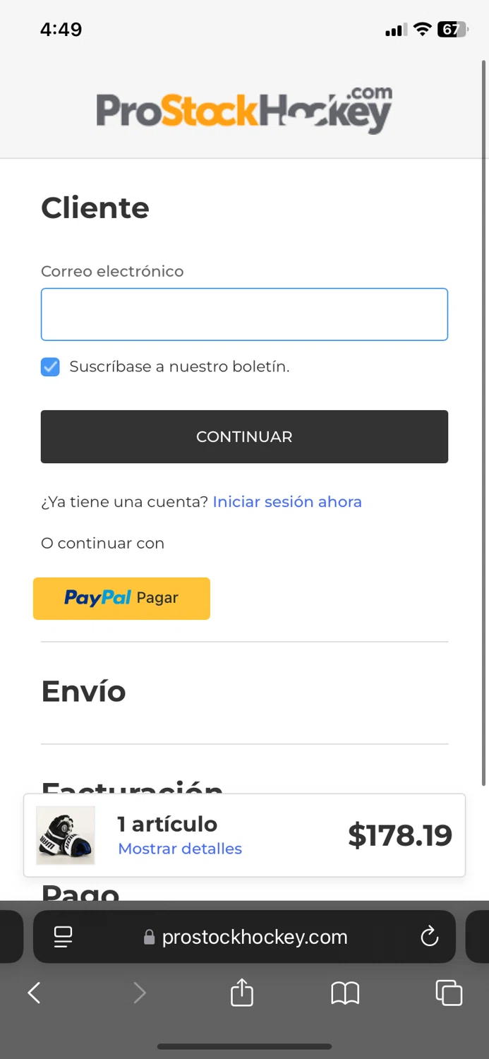 Pro Stock Hockey coupon code screenshot showing code gloves20 applied at Pro Stock Hockey checkout page. Uploaded by SimplyCodes community member ANDREWW on Aug 28, 2025