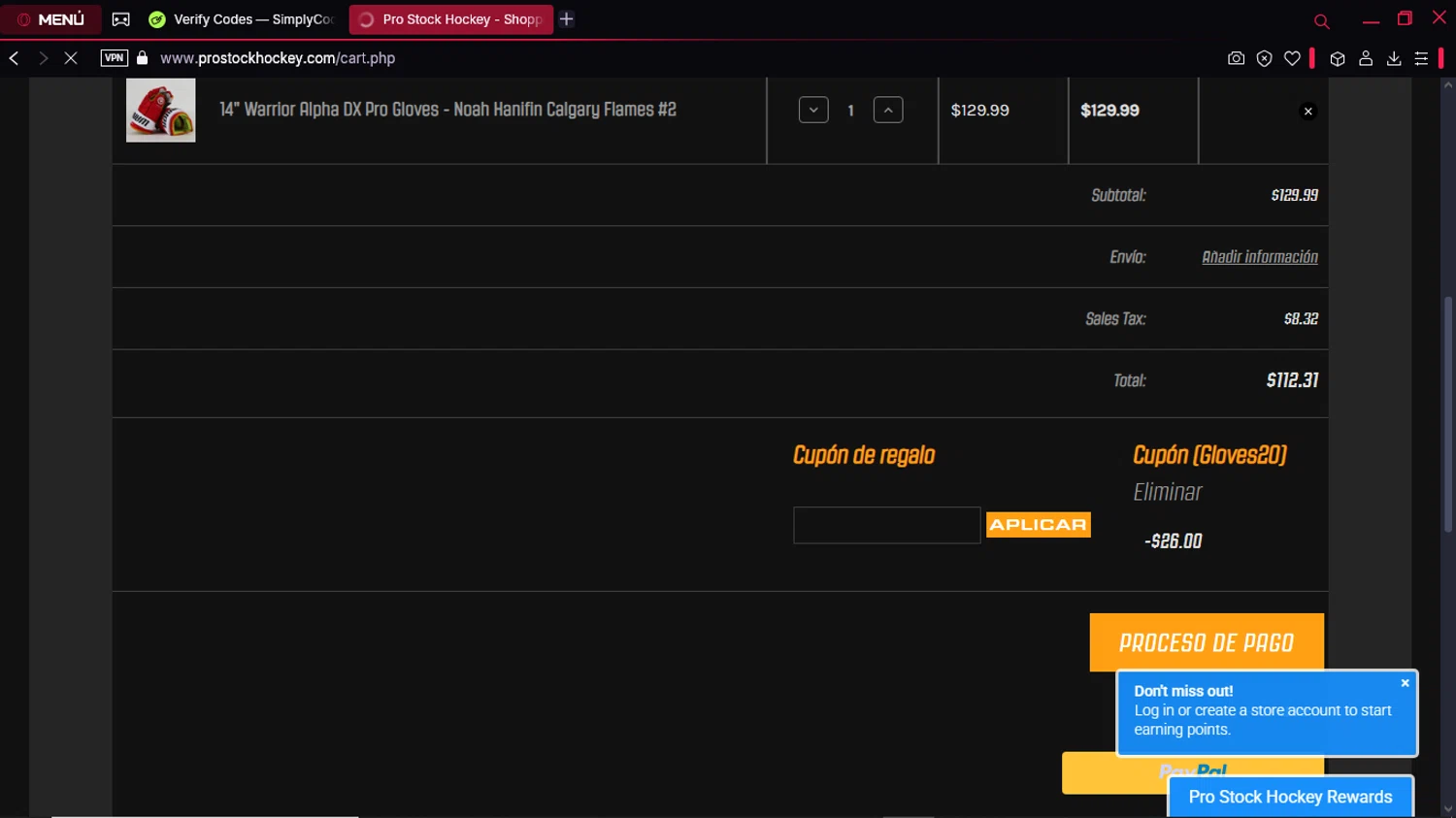 Pro Stock Hockey checkout page showing Pro Stock Hockey coupon code box | Screenshot taken by SimplyCodes community member on Feb 17, 2025