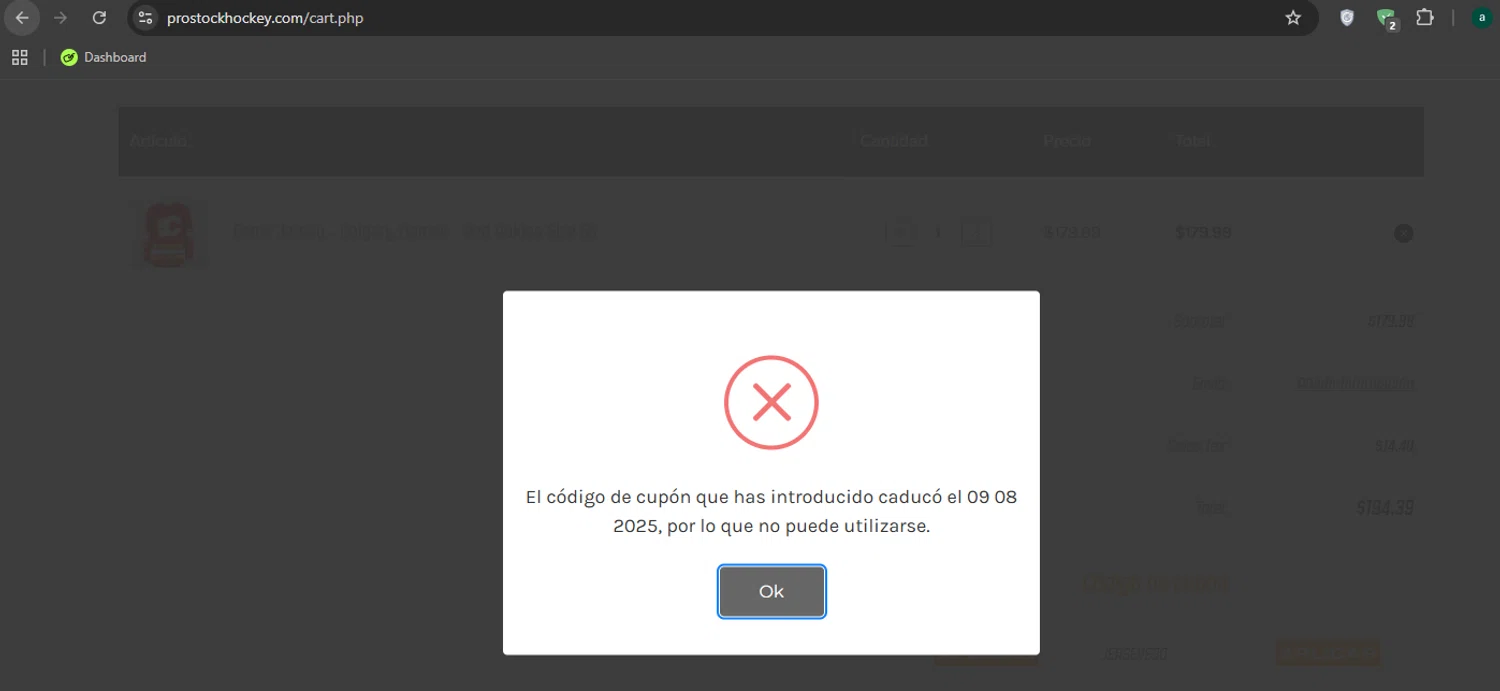 Pro Stock Hockey coupon code screenshot showing code JERSEYS30 applied at Pro Stock Hockey checkout page. Uploaded by SimplyCodes community member Limon02 on Sep 18, 2025